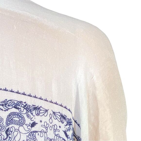 Woven Heart Blue White Kimono Swim Coverup Boho Hippie w Pom Pom Trim One Size - Picture 4 of 5